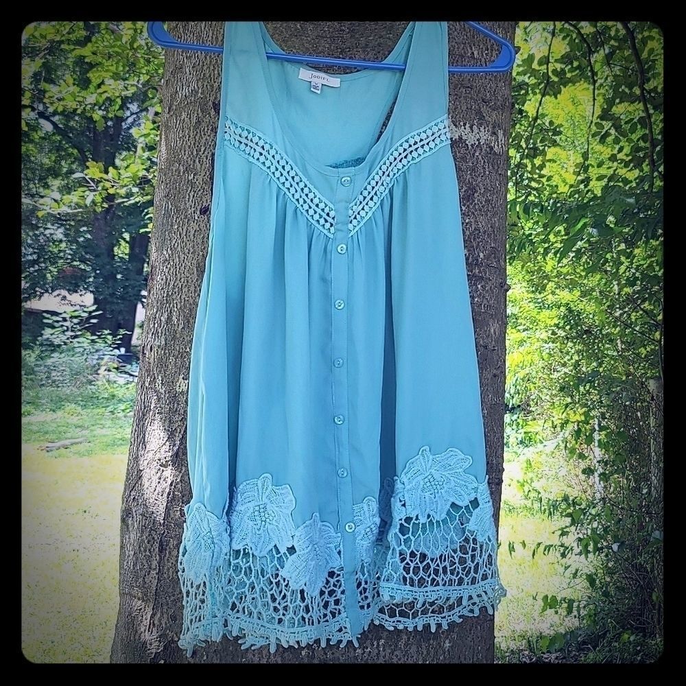 Jodifl Teal crochet lace loose tank